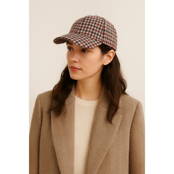Sandro Paris Houndstooth Baseball Cap Designer Hat Chic Plaid - Picture 1 of 5